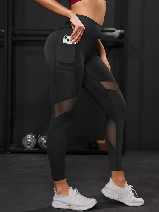 Legging de Mujer color Negro /Liso, con detalle de Malla