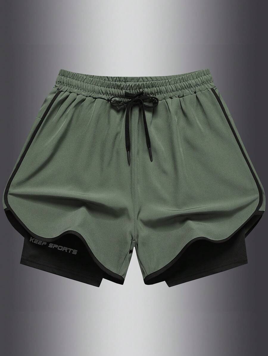 Short con Licra de Hombre color Verde y Negro /Liso, Keep Sports