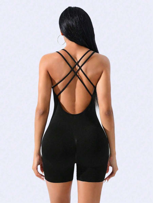 Body Corto de Mujer color Negro /Liso, espalda cruzada con tiras