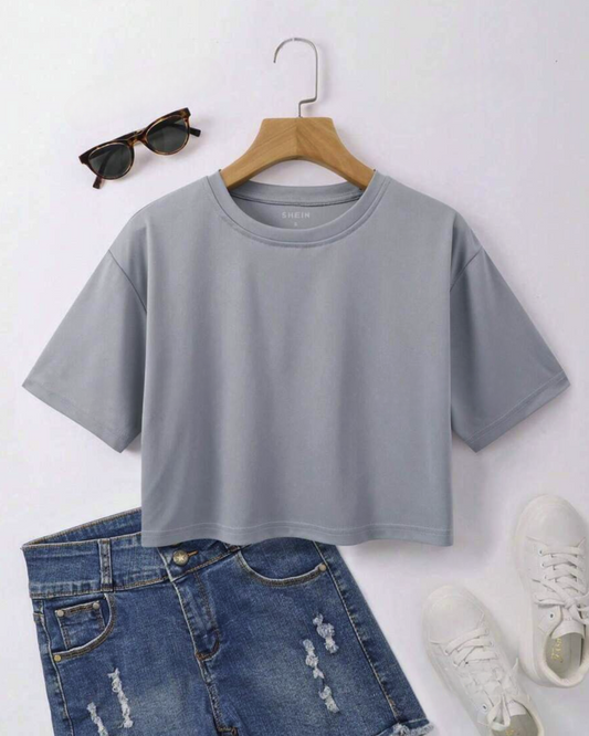 Franela Holgada de Mujer color Gris /Casual tipo Croptop